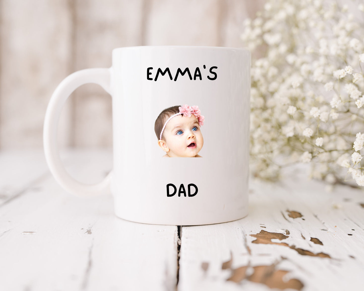 Custom Baby Face Mug, Father's Day Coffee Mug, Personalize Child Photo Coffee Cup for Dad / Mom, Mug with Baby Picture, Grandchild Mug