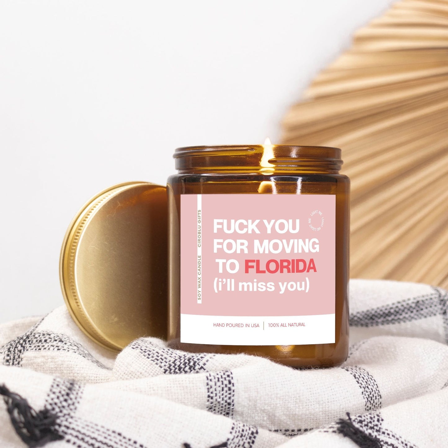 Personalized Moving Away Gift Custom Text Gifts Florida New Homeowner New State Funny Housewarming Gift Funny Candle Personalizable Gift