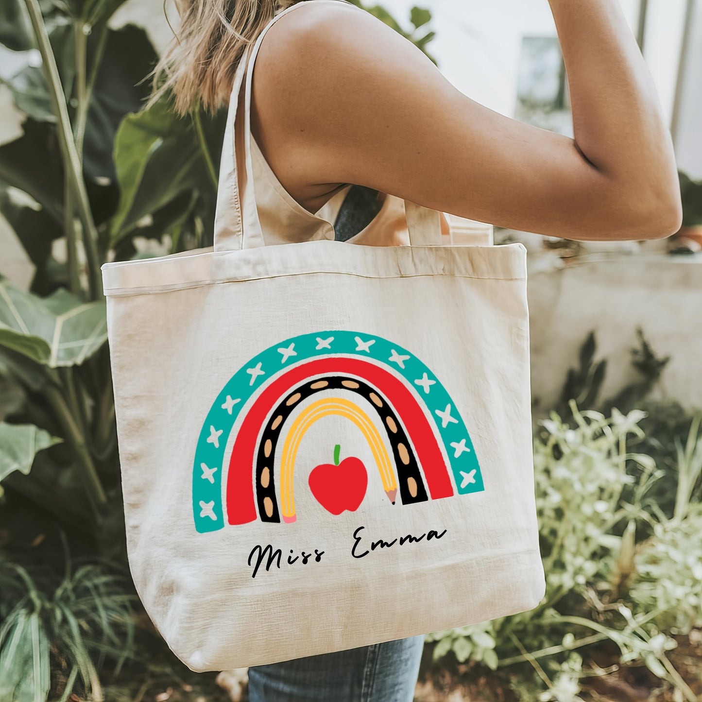 Customizable Teacher Tote Bag Teacher Appreciation Gift Boho Tote Bag Teachers Gift For Teacher Personalized Teacher Tote Bag for Errands